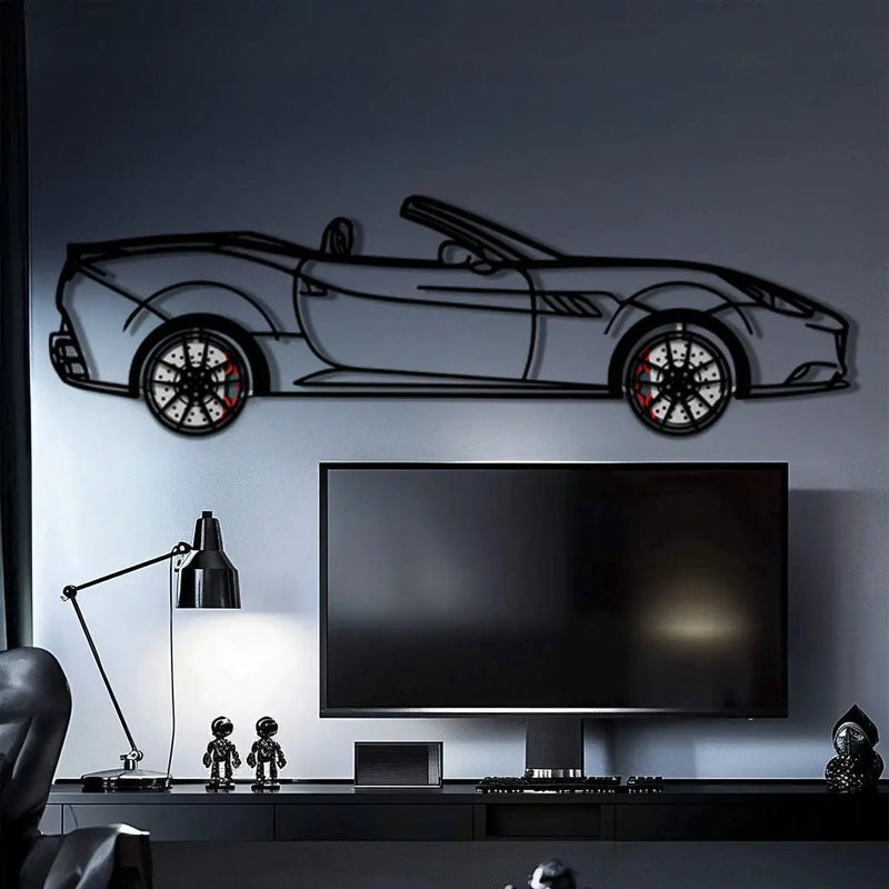 Ferrari California Metal Car Wall Art with Rotating Wheels - Italian V8 Grand Tourer Silhouette - Interactive Automotive Wall Decor - KAFMEKA130 by Enova Art
