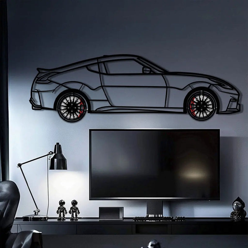 Nissan 350Z Metal Car Wall Art with Rotating Wheels - JDM Fairlady Z33 Silhouette - Interactive Automotive Wall Decor - KAFMEKA153 by Enova Art