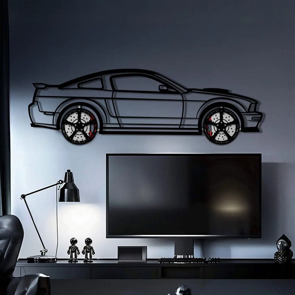 Ford Mustang GTR (2008) Metal Car Wall Art with Rotating Wheels - Modern Muscle Silhouette Decor - Interactive Automotive Wall Art - KAFMEKA139 by Enova Art