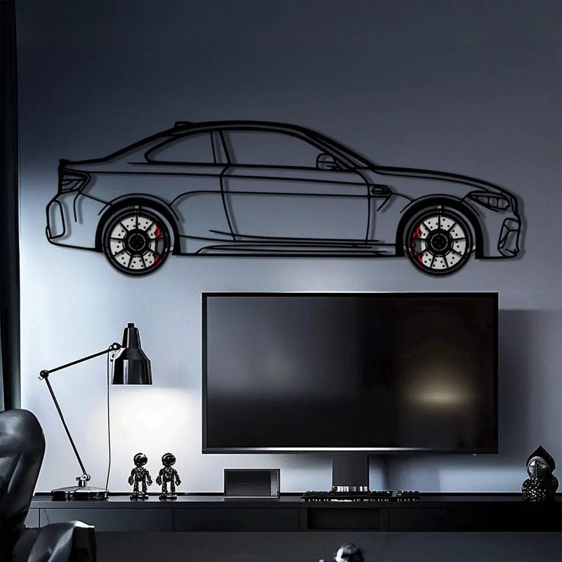 BMW M2 F87 Metal Car Wall Art with Rotating Wheels - M Power Compact Performance Silhouette - Interactive Automotive Decor - KAFMEKA107 by Enova Art