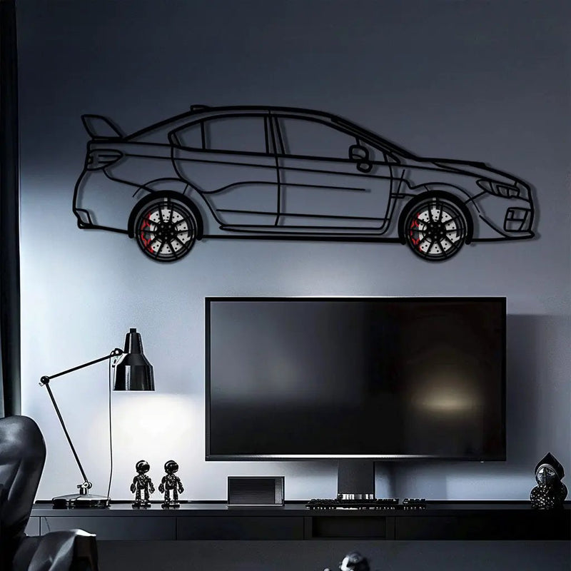 Subaru WRX Metal Car Wall Art with Rotating Wheels - Rally Legend Silhouette - Interactive Automotive Wall Decor - KAFMEKA155 by Enova Art