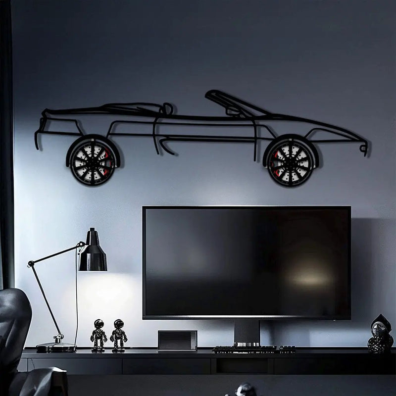 Ferrari F355 Spider Metal Car Wall Art with Rotating Wheels - Classic Italian Convertible Silhouette - Interactive Automotive Decor - KAFMEKA131 by Enova Art