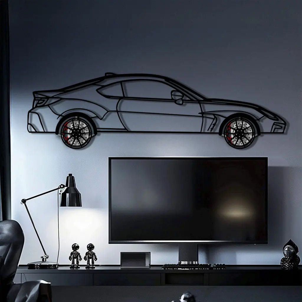 Toyota GR86 Metal Car Wall Art with Rotating Wheels - Modern JDM Sports Coupe Silhouette - Interactive Automotive Wall Decor - KAFMEKA157 by Enova Art