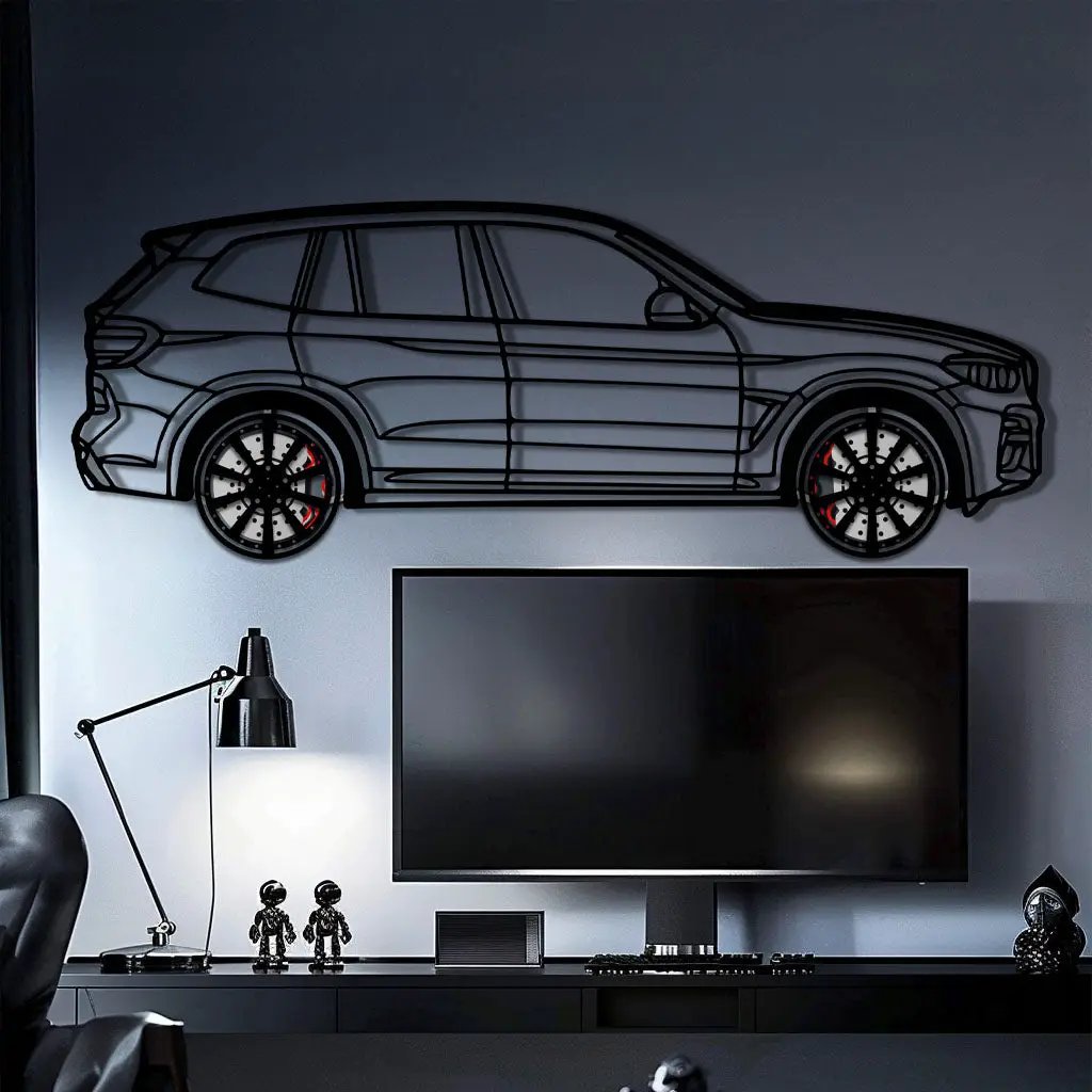 BMW X3 Metal Car Wall Art with Rotating Wheels - Modern SAV Silhouette Decor - Interactive Automotive Wall Art - KAFMEKA110 by Enova Art