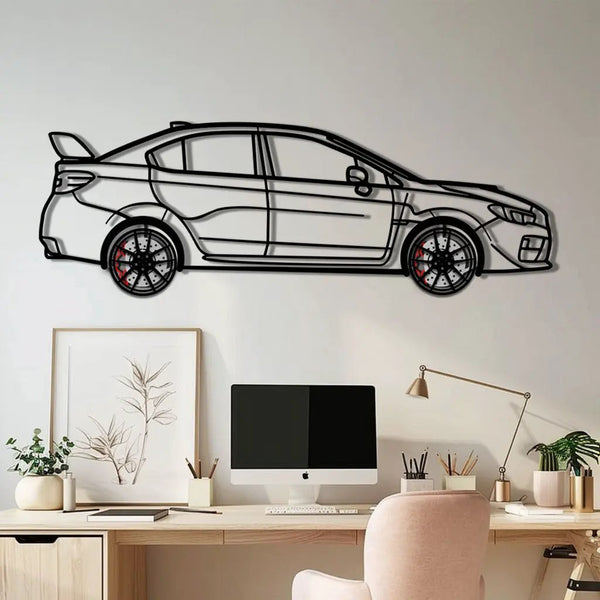 Subaru WRX Metal Car Wall Art with Rotating Wheels - Rally Legend Silhouette - Interactive Automotive Wall Decor - KAFMEKA155