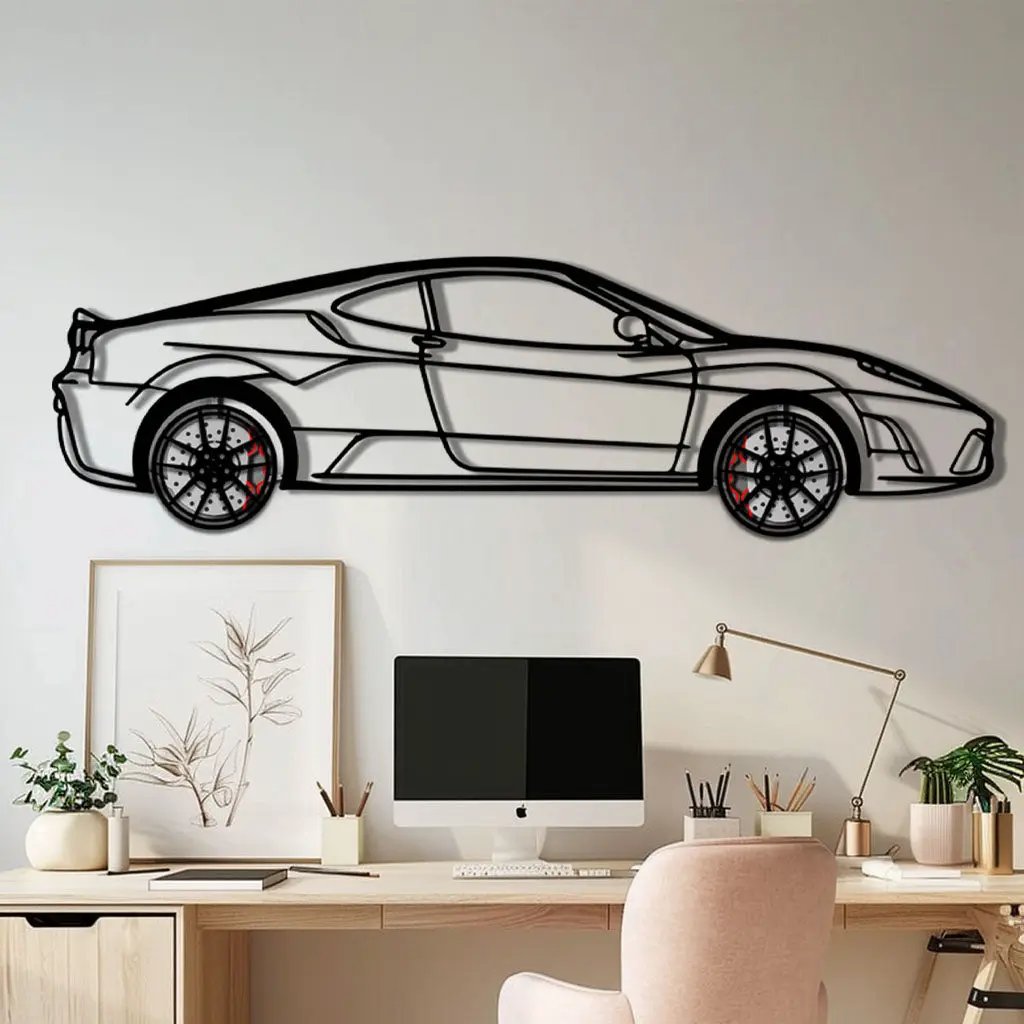 Ferrari F430 Scuderia Metal Car Wall Art with Rotating Wheels - Track-Focused V8 Silhouette - Interactive Automotive Wall Art - KAFMEKA133 by Enova Art