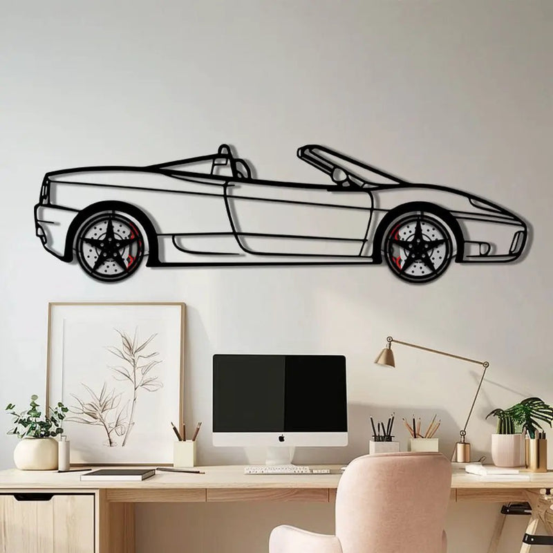 Ferrari 360 Spider Metal Car Wall Art with Rotating Wheels - Italian Convertible Supercar Silhouette - Interactive Automotive Wall Decor - KAFMEKA123 by Enova Art