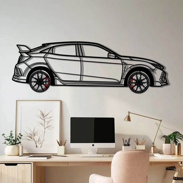 Honda Civic Type R Metal Car Wall Art with Rotating Wheels - JDM Performance Silhouette - Interactive Automotive Wall Decor - KAFMEKA142