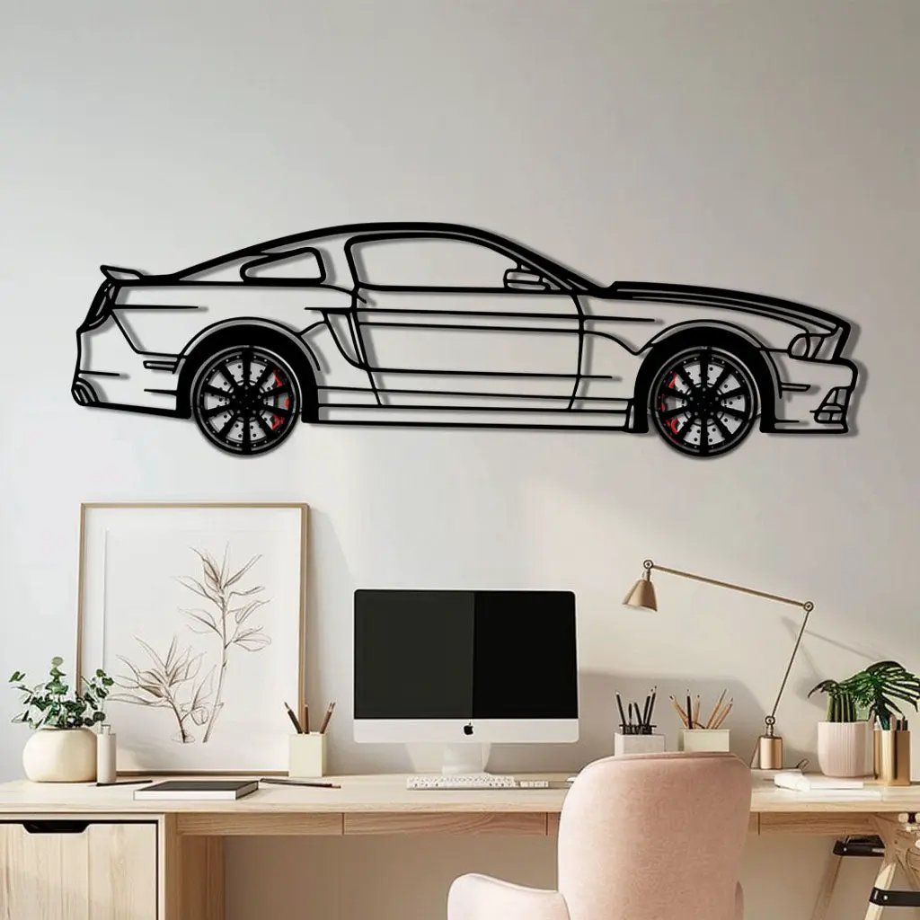2013 Ford Mustang GT Metal Car Wall Art with Rotating Wheels - S197 Modern Muscle Silhouette - Interactive Automotive Wall Decor- KAFMEKA141 by Enova Art