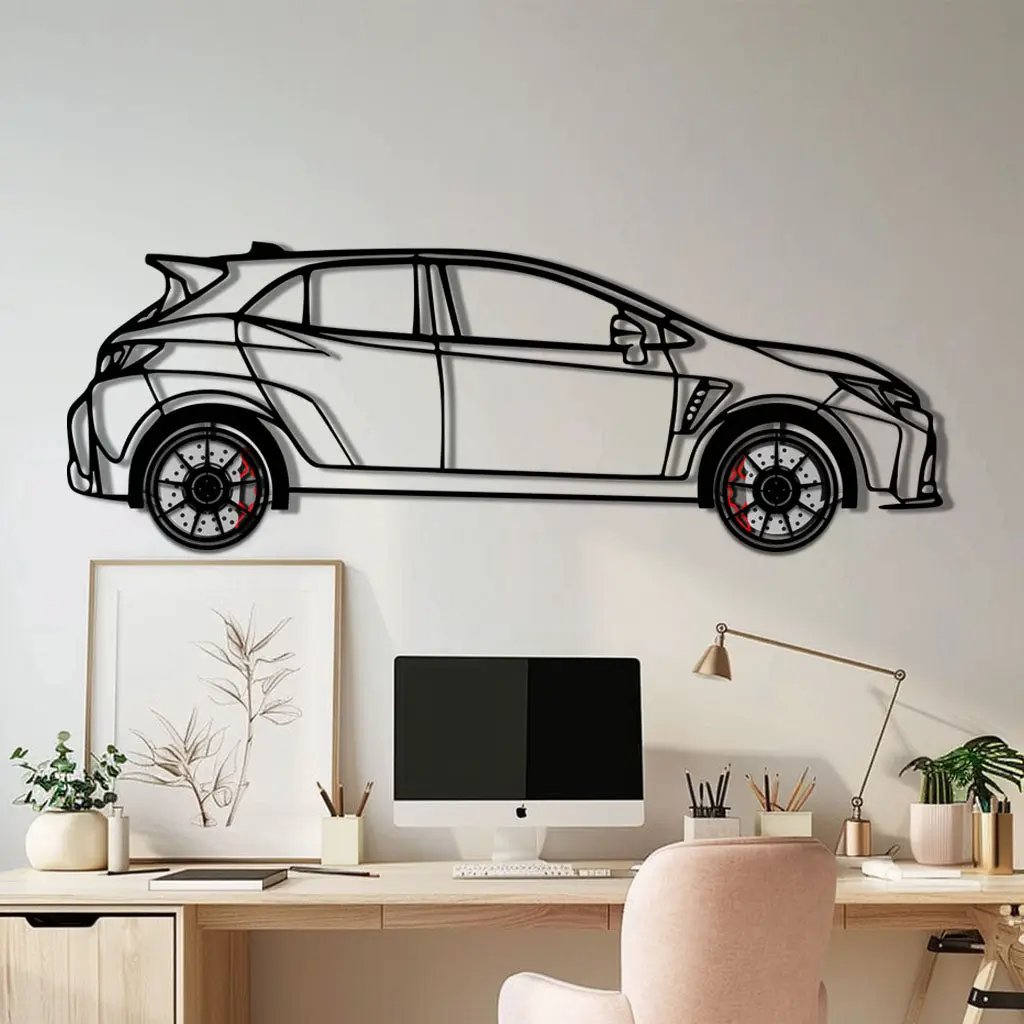 Toyota GR Corolla Metal Car Wall Art with Rotating Wheels - Rally-Inspired Hot Hatch Silhouette - Interactive JDM Automotive Decor - KAFMEKA158 by Enova Art