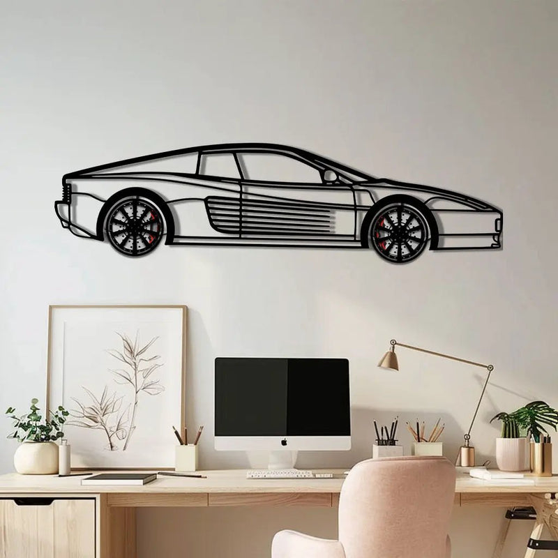 Ferrari Testarossa Metal Car Wall Art with Rotating Wheels - Iconic 80s Supercar Silhouette - Interactive Retro Automotive Decor - KAFMEKA136 by Enova Art