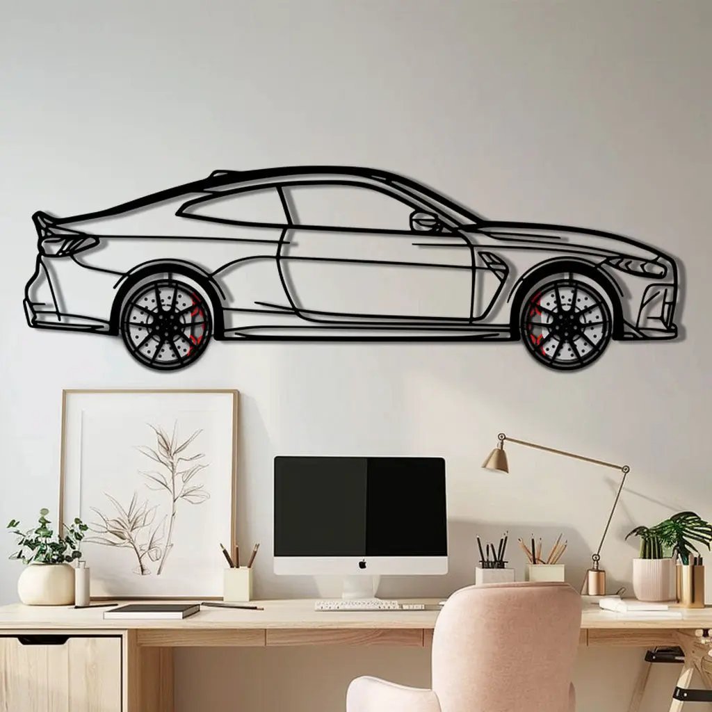 BMW M4 CSL Metal Car Wall Art with Rotating Wheels - Limited Edition G82 Silhouette - Interactive Automotive Wall Art - KAFMEKA108 by Enova Art