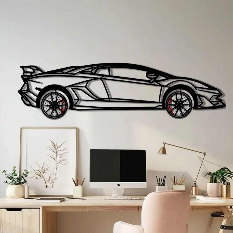 Lamborghini Aventador Metal Car Wall Art with Rotating Wheels - Italian V12 Hypercar Silhouette - Interactive Automotive Wall Decor - KAFMEKA145 by Enova Art