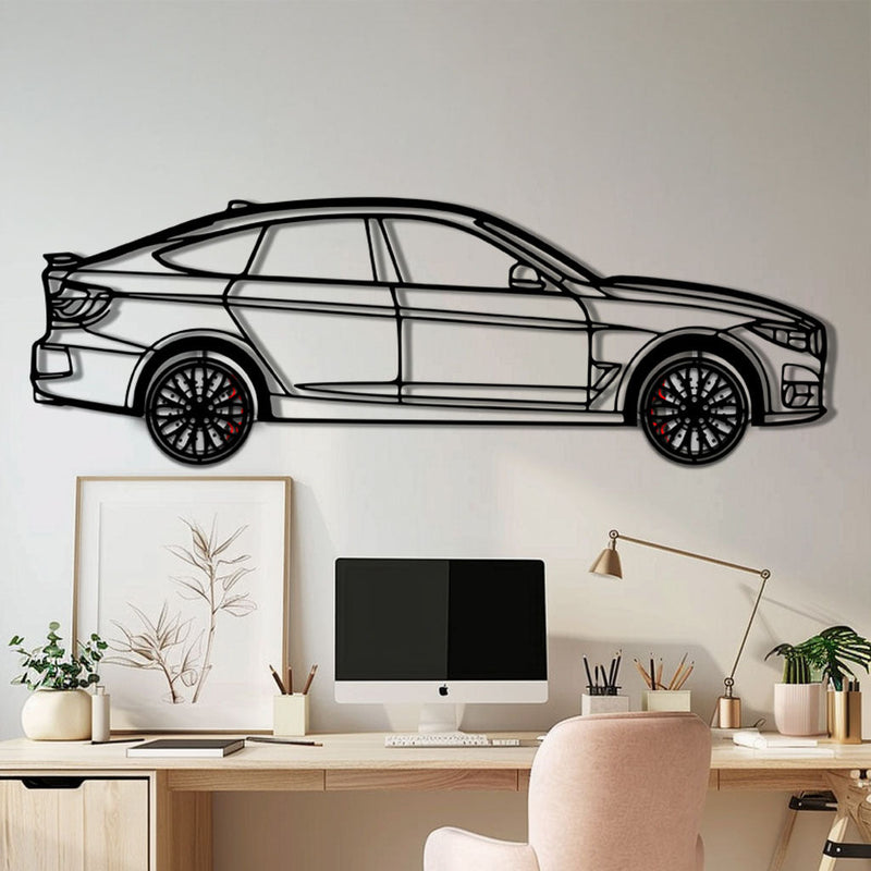 BMW 330 GT F34 Metal Car Wall Art with Rotating Wheels - Gran Turismo Silhouette Decor - Interactive Automotive Wall Art - KAFMEKA103 by Enova Art