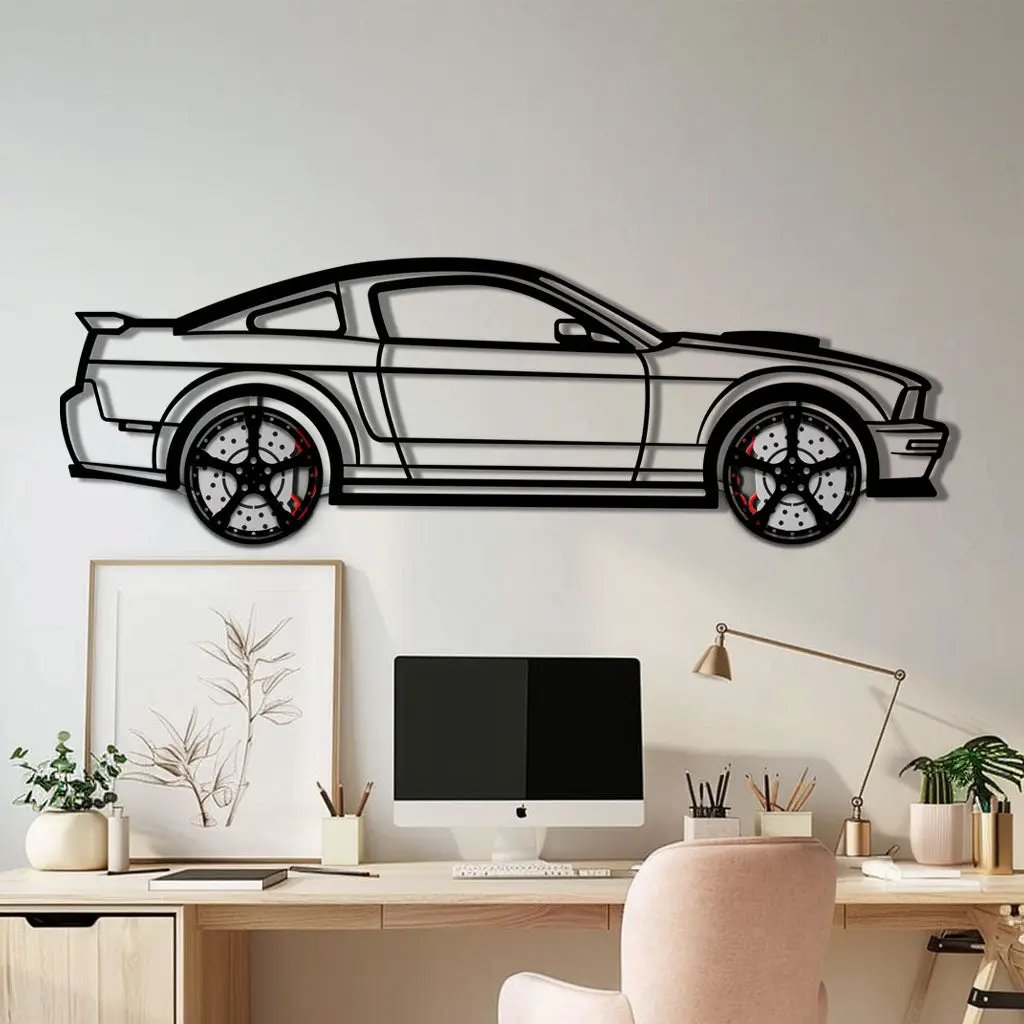 Ford Mustang GTR (2008) Metal Car Wall Art with Rotating Wheels - Modern Muscle Silhouette Decor - Interactive Automotive Wall Art - KAFMEKA139 by Enova Art