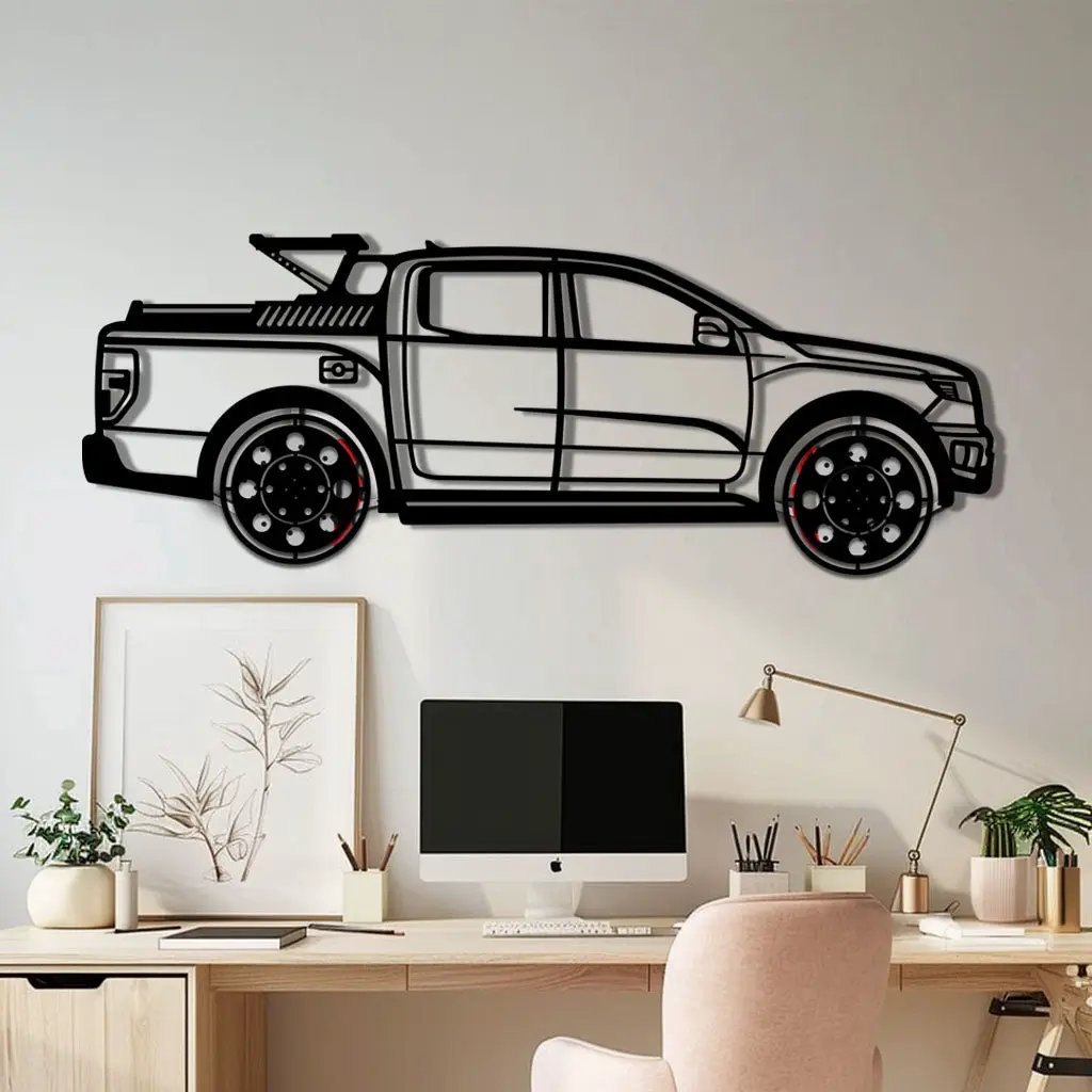 Ford F-150 Metal Truck Wall Art with Rotating Wheels - Iconic American Pickup Silhouette - Interactive Automotive Wall Decor - KAFMEKA138 by Enova Art