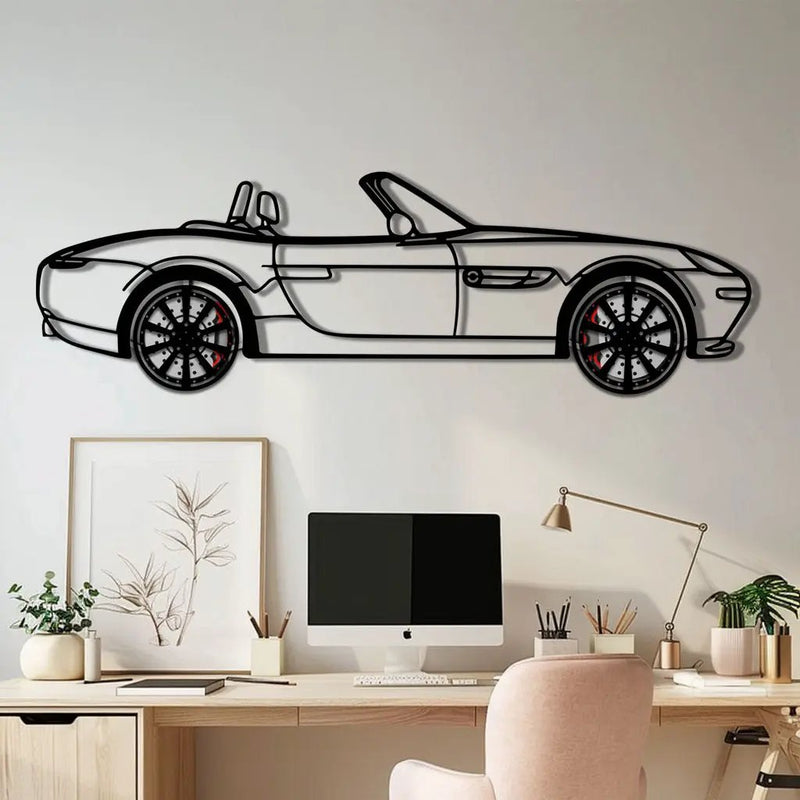 BMW Z8 Metal Car Wall Art with Rotating Wheels - Classic Luxury Roadster Silhouette - Interactive Automotive Wall Decor - KAFMEKA115 by Enova Art