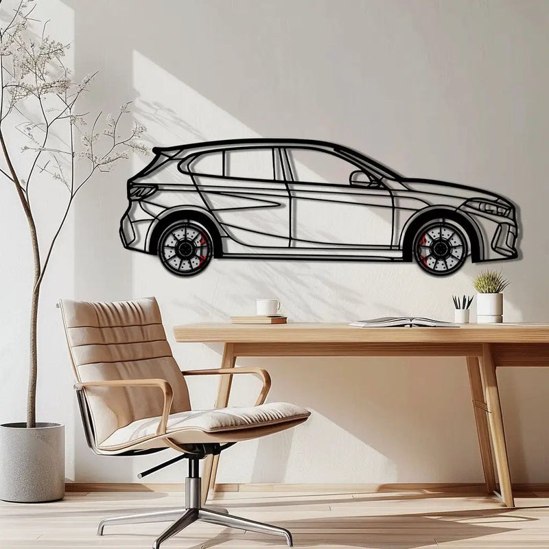 BMW 135i F40 Metal Car Wall Art with Rotating Wheels - M Performance Hatchback Silhouette - Interactive Automotive Decor - KAFMEKA102 by Enova Art