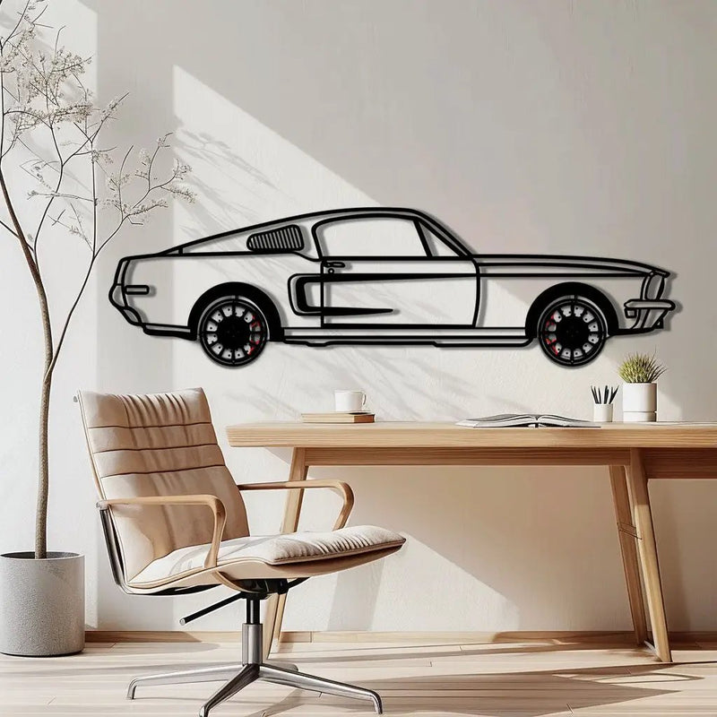 Ford Mustang GT Metal Car Wall Art with Rotating Wheels - Classic American Muscle Silhouette - Interactive Automotive Wall Decor - KAFMEKA137 by Enova Art