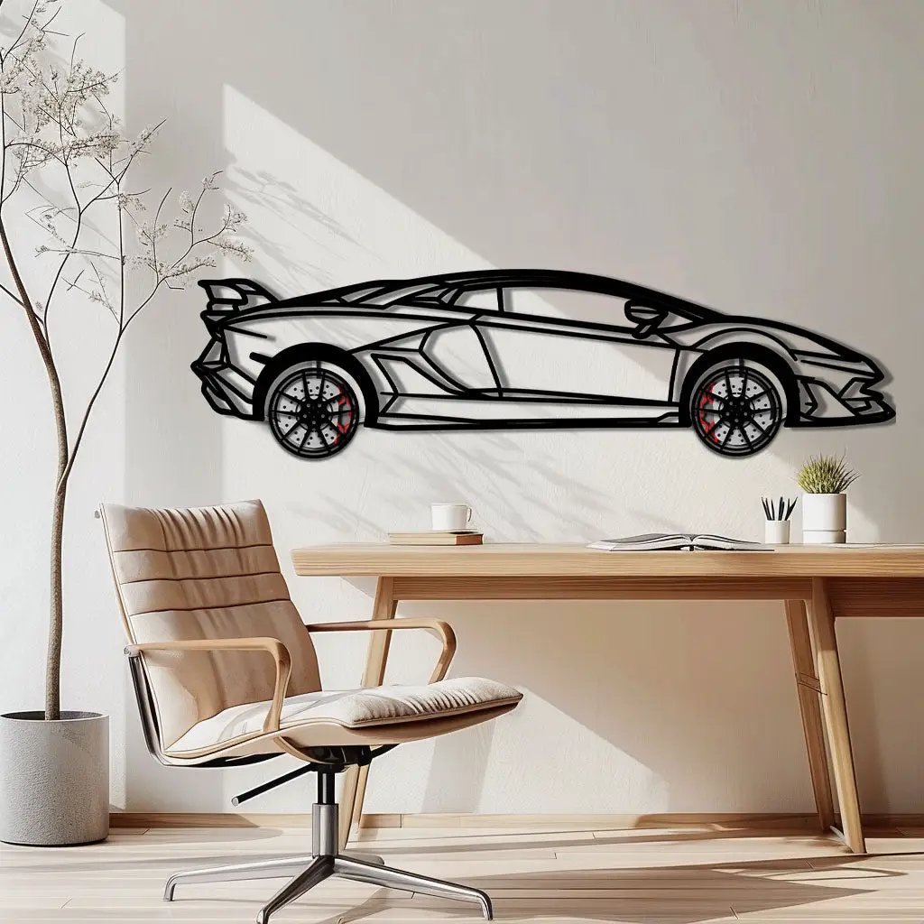 Lamborghini Aventador Metal Car Wall Art with Rotating Wheels - Italian V12 Hypercar Silhouette - Interactive Automotive Wall Decor - KAFMEKA145 by Enova Art