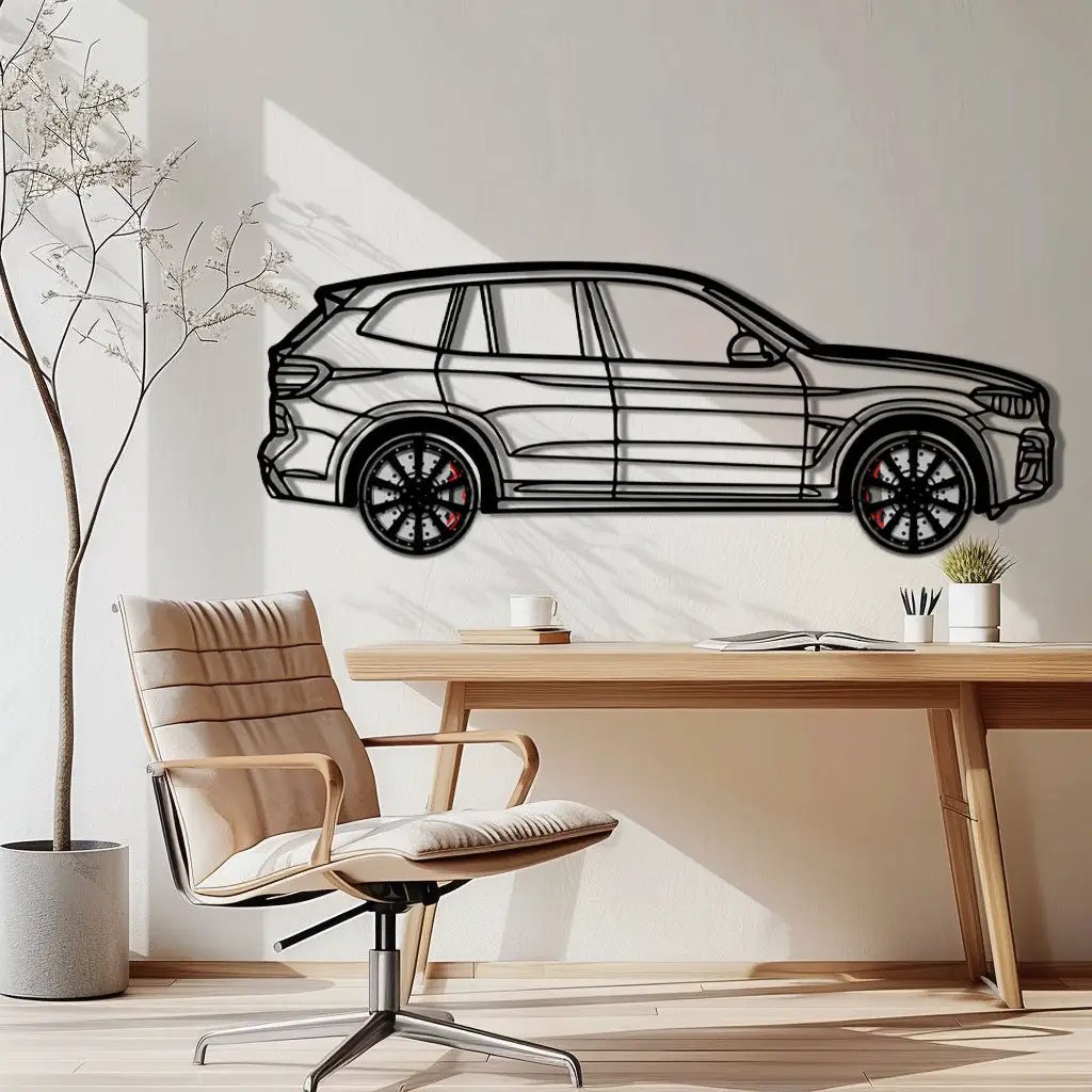 BMW X3 Metal Car Wall Art with Rotating Wheels - Modern SAV Silhouette Decor - Interactive Automotive Wall Art - KAFMEKA110 by Enova Art