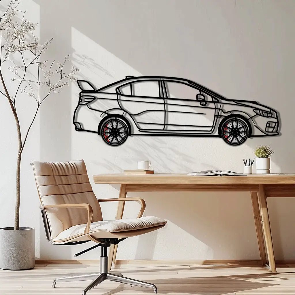 Subaru WRX Metal Car Wall Art with Rotating Wheels - Rally Legend Silhouette - Interactive Automotive Wall Decor - KAFMEKA155 by Enova Art