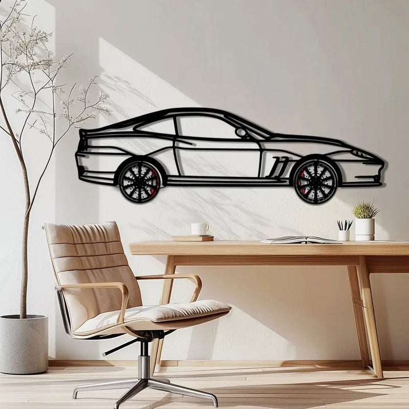 Ferrari 550 Maranello Metal Car Wall Art with Rotating Wheels - V12 Grand Tourer Silhouette - Interactive Automotive Wall Decor - KAFMEKA129 by Enova Art
