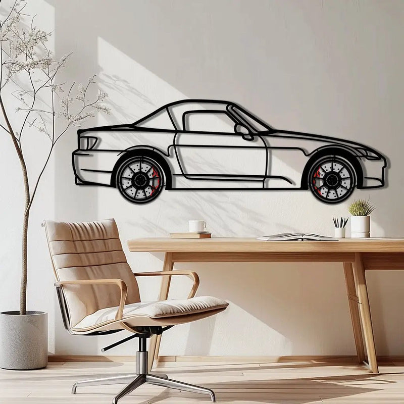 Honda S2000 Metal Car Wall Art with Rotating Wheels - JDM Roadster Silhouette - Interactive Automotive Wall Decor - KAFMEKA143 by Enova Art