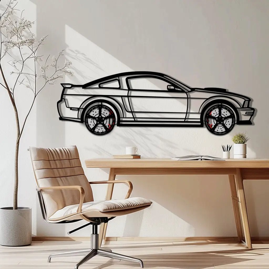 Ford Mustang GTR (2008) Metal Car Wall Art with Rotating Wheels - Modern Muscle Silhouette Decor - Interactive Automotive Wall Art - KAFMEKA139 by Enova Art