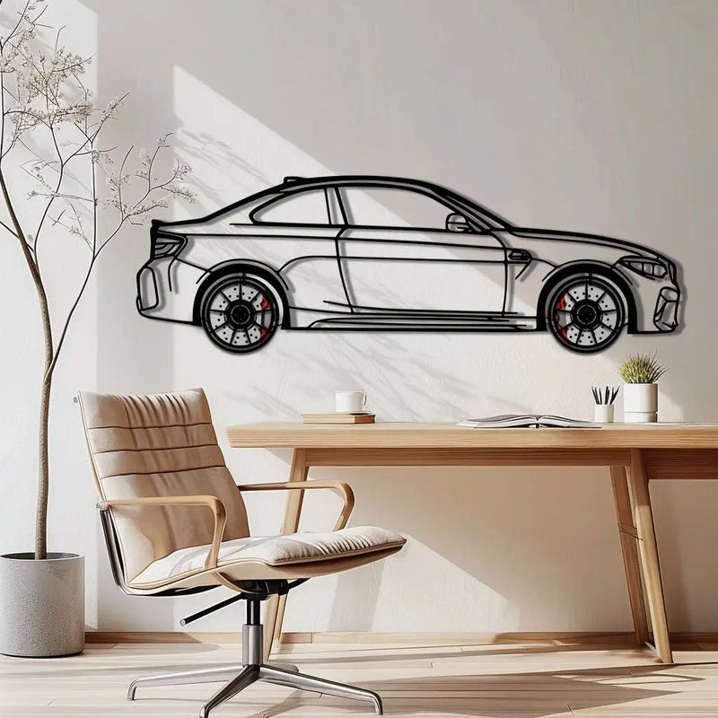 BMW M2 F87 Metal Car Wall Art with Rotating Wheels - M Power Compact Performance Silhouette - Interactive Automotive Decor - KAFMEKA107 by Enova Art