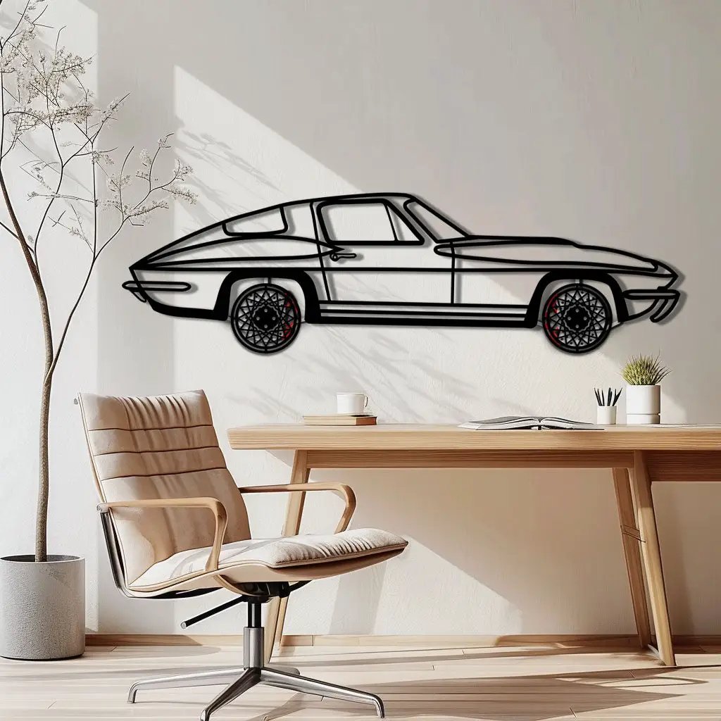 Chevrolet Corvette C3 Stingray Metal Car Wall Art with Rotating Wheels - Classic American Muscle Silhouette - Interactive Automotive Decor - KAFMEKA120 by Enova Art