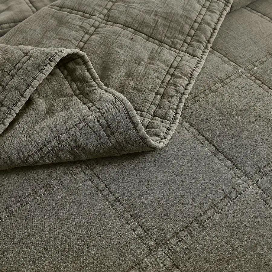 King/California King 3-Piece Sage Green Faded Stone Washed Cotton Quilt Set by HomePacific