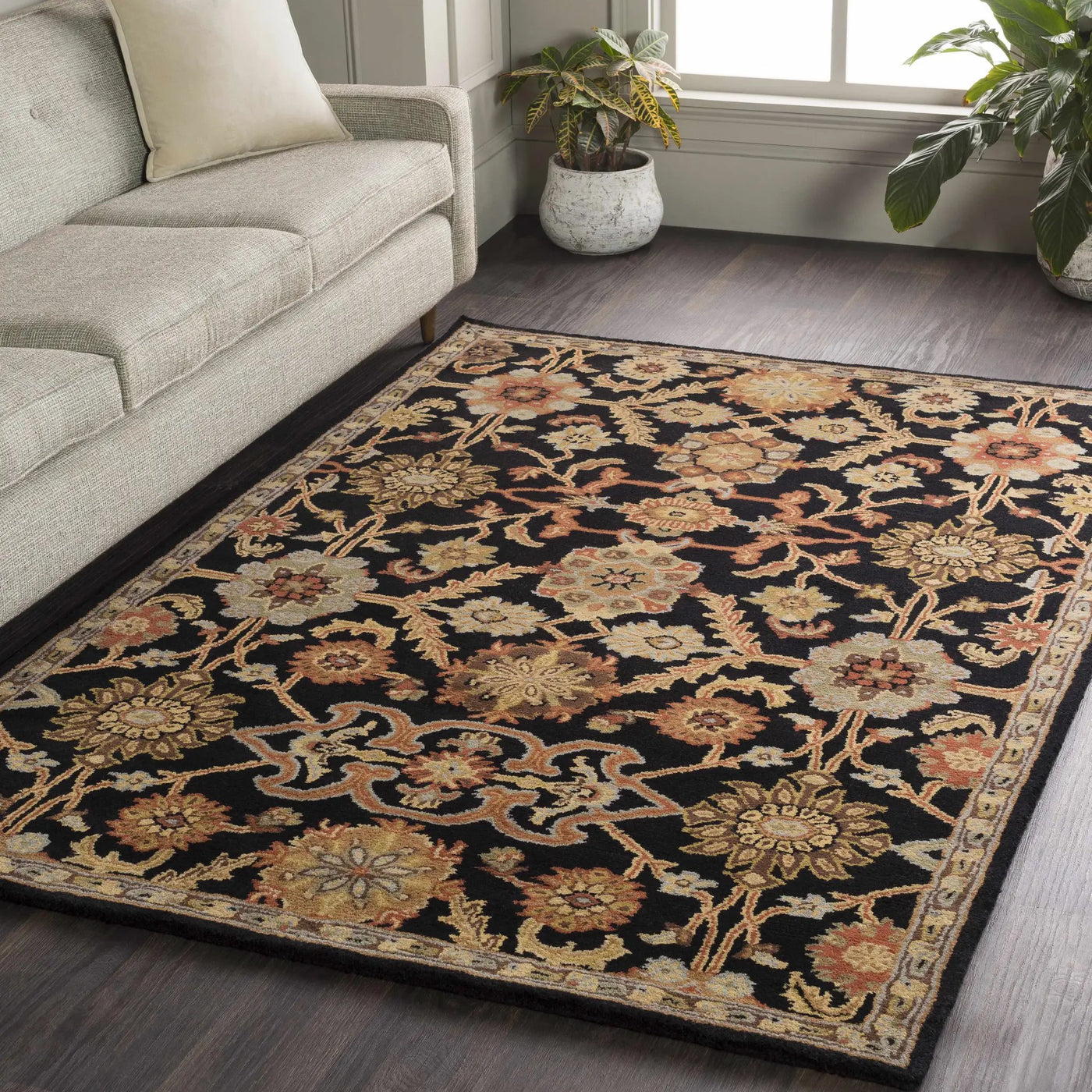 Salix Hand Tufted Black Wool Rug by Boutique Rugs