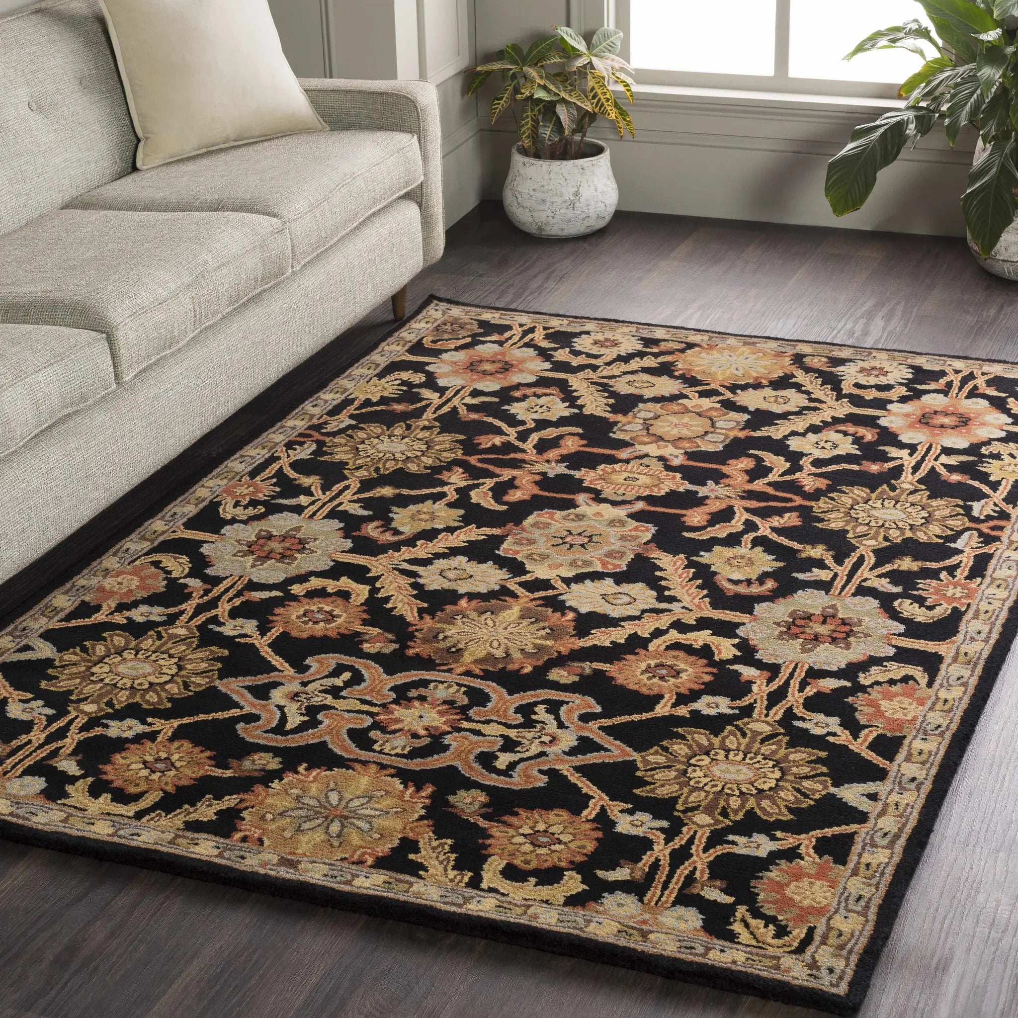Salix Hand Tufted Black Wool Rug by Boutique Rugs