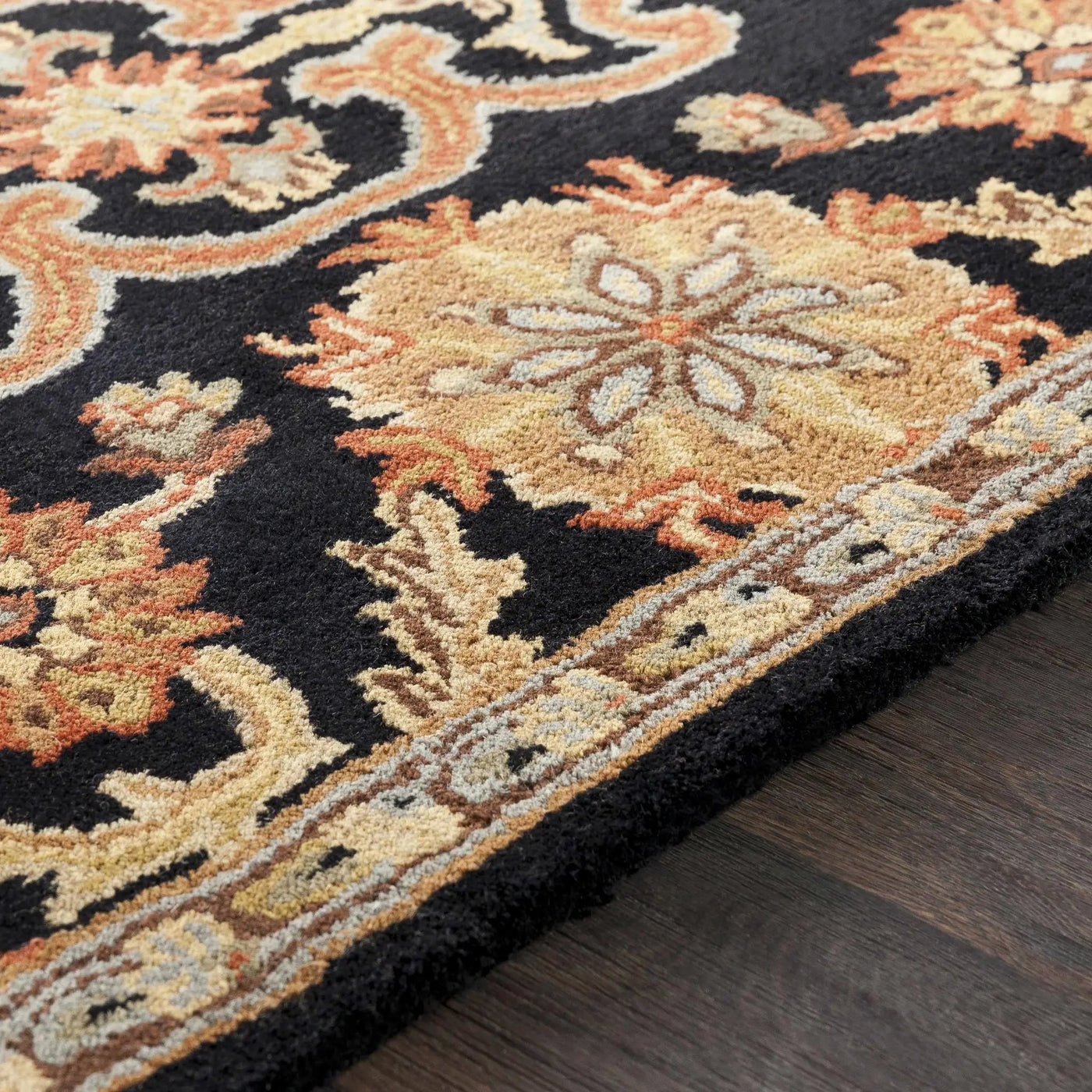 Salix Hand Tufted Black Wool Rug by Boutique Rugs