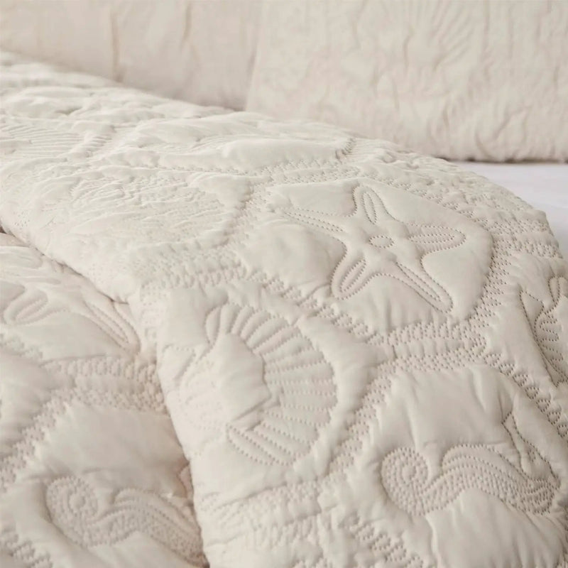 King size Coastal Beach Starfish Seashells Sea Horse Sand Tan 3-Piece Quilt Set by HomePacific