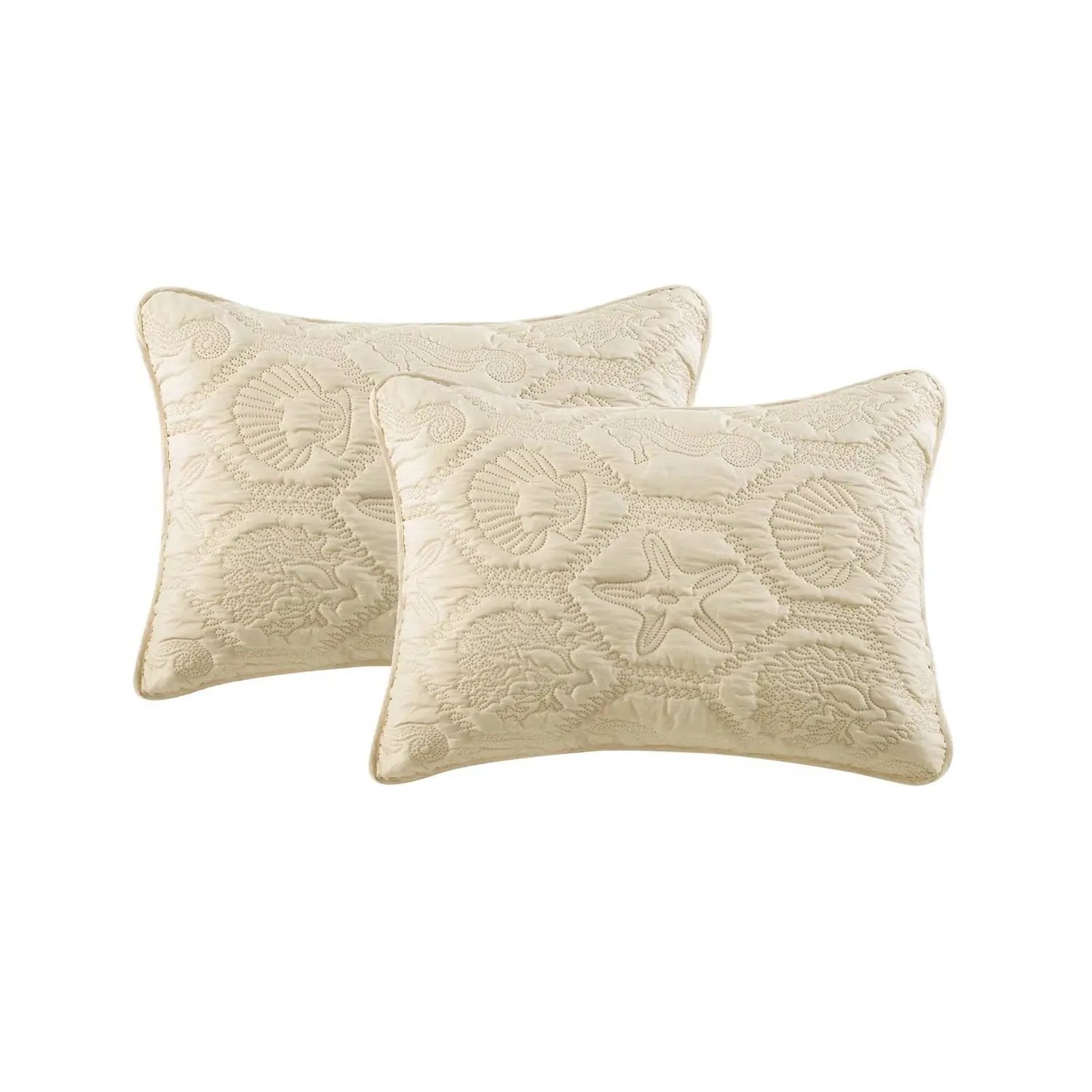 King size Coastal Beach Starfish Seashells Sea Horse Sand Tan 3-Piece Quilt Set by HomePacific