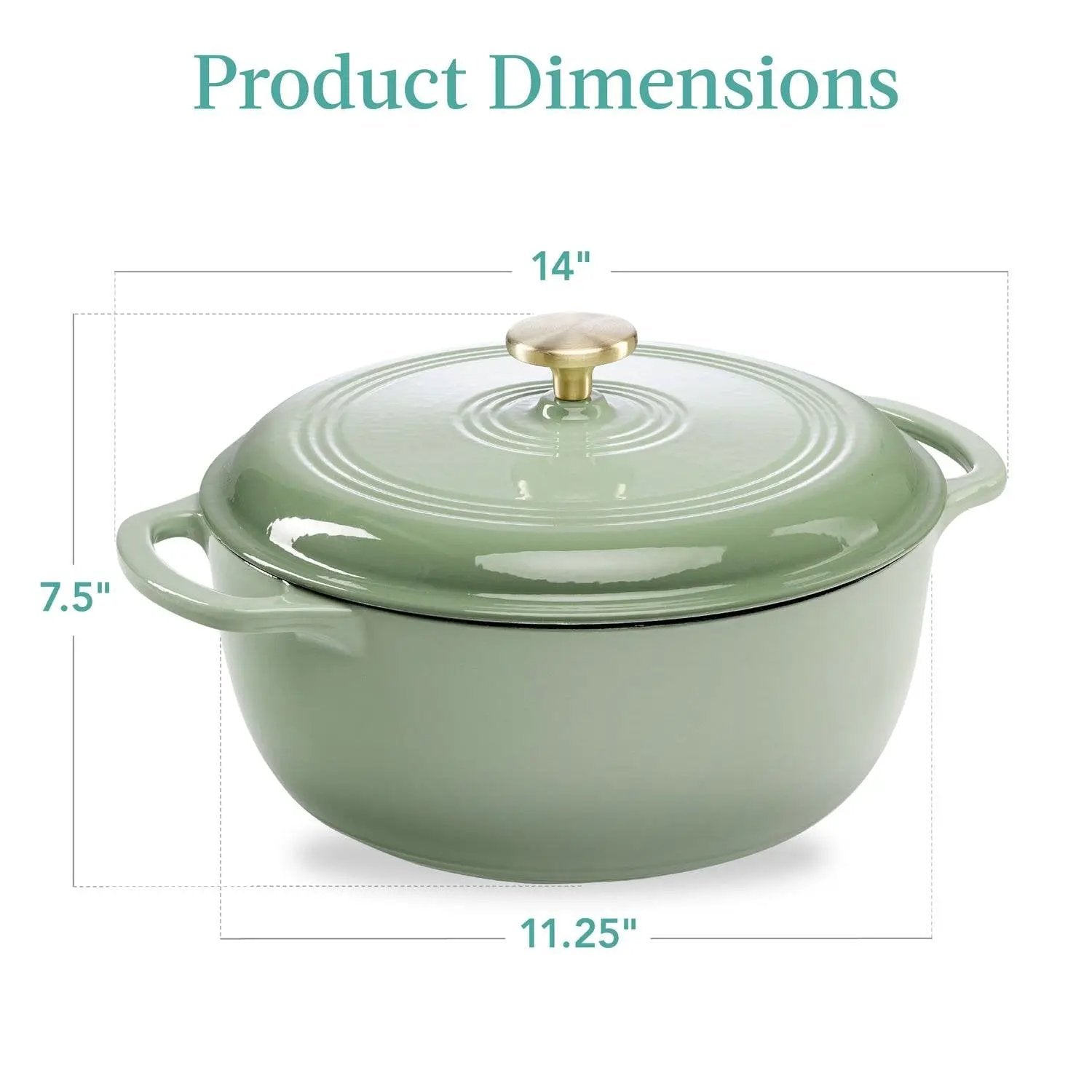 6 Quart Large Sage Green Enamel Cast-Iron Dutch Oven Kitchen Cookware by HomePacific