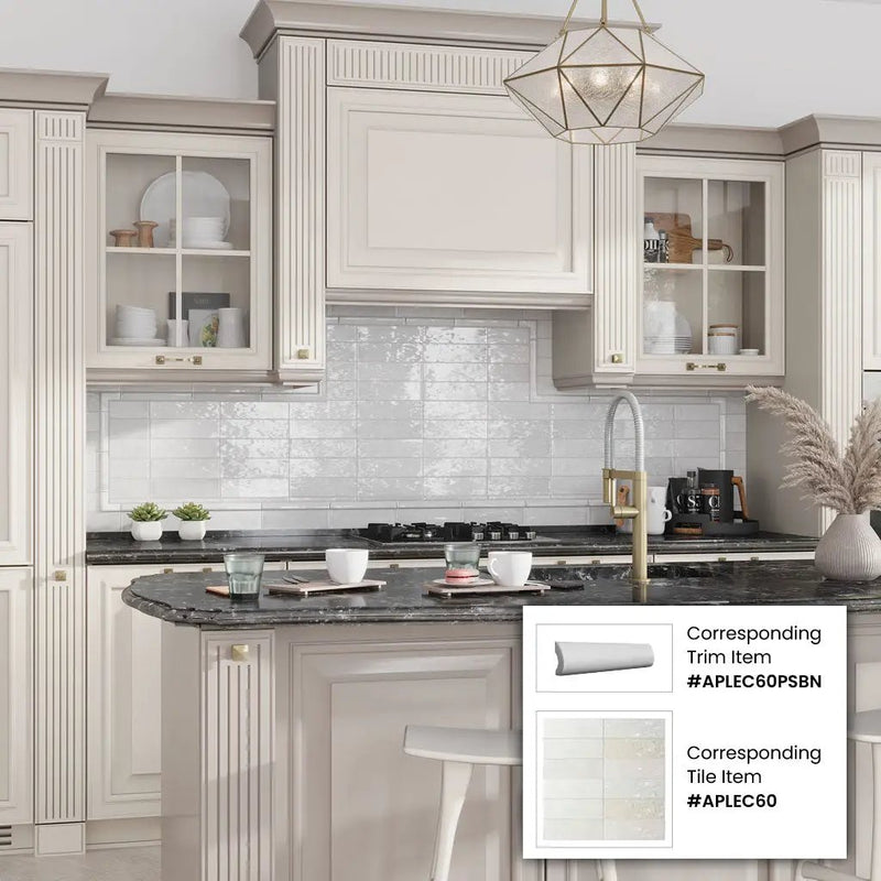 White 1x8 Glossy Ceramic Bullnose Tile Trim (10 pack, 0.556 sq ft/case) by Apollo Tile
