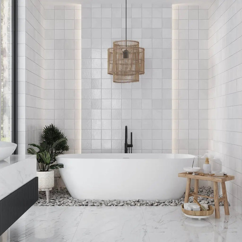 White 5x5 Glossy Subway Ceramic Tile (57 pack, 10.76 sq ft/case) by Apollo Tile