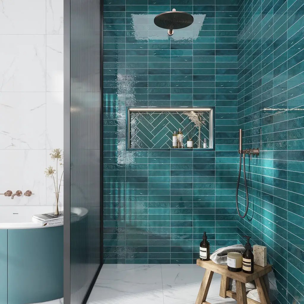 Green 2.58 in. x 8 in. Polished Ceramic Subway Tile (5.38 sq ft/case) by Apollo Tile