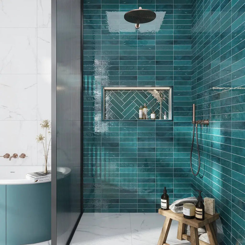 Green 2.58 in. x 8 in. Polished Ceramic Subway Tile (5.38 sq ft/case) by Apollo Tile