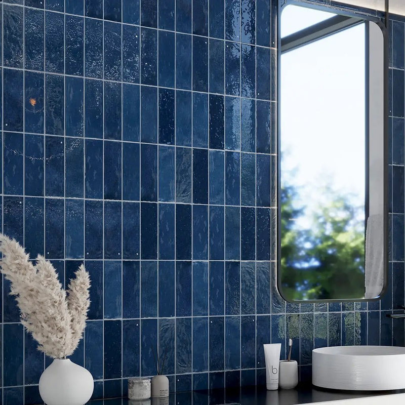 Dark Blue 2.58 in. x 8 in. Polished Ceramic Subway Tile (5.38 sq ft/case) by Apollo Tile