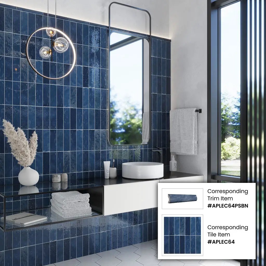 Dark Blue 2.58 in. x 8 in. Polished Ceramic Subway Tile (5.38 sq ft/case) by Apollo Tile