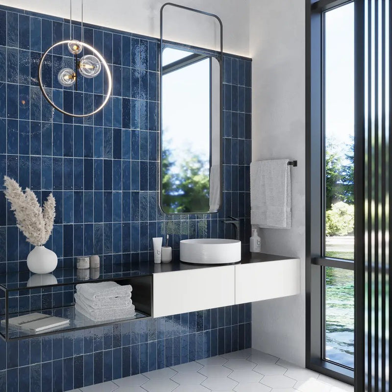 Dark Blue 2.58 in. x 8 in. Polished Ceramic Subway Tile (5.38 sq ft/case) by Apollo Tile