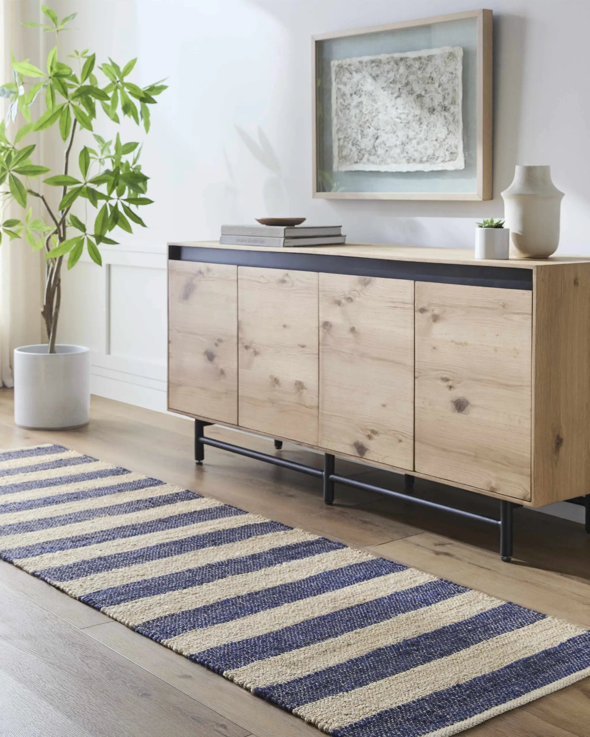 Ilkay Beige & Navy Jute Area Rug - Clearance by Boutique Rugs