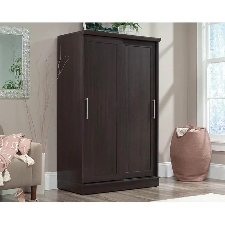FarmHouse Espresso Oak Sliding Doors Garment Rod Wardrobe Armoire by HomePacific