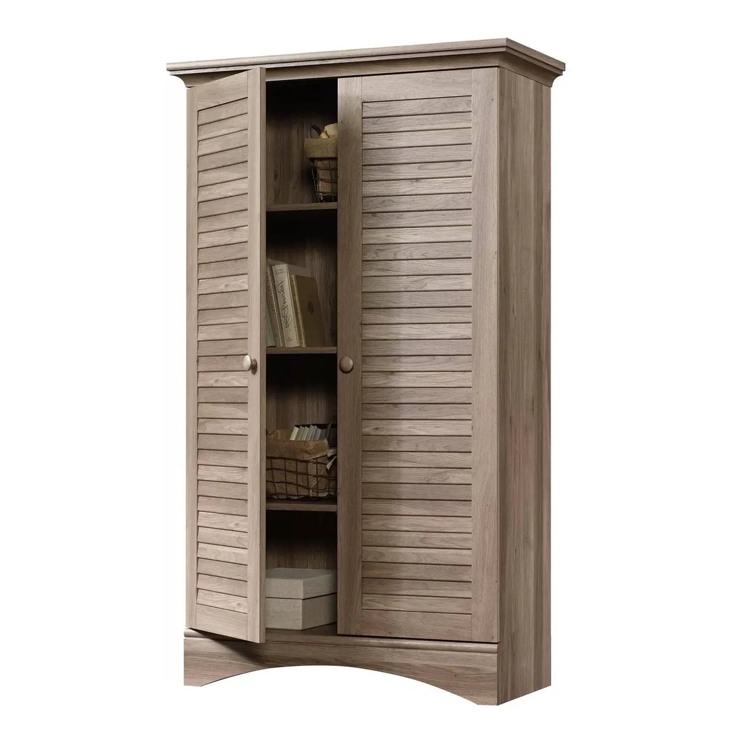 Farmhouse Armoire Storage Cabinet w/ Louver Doors in Light Brown Oak Wood Finish by HomePacific