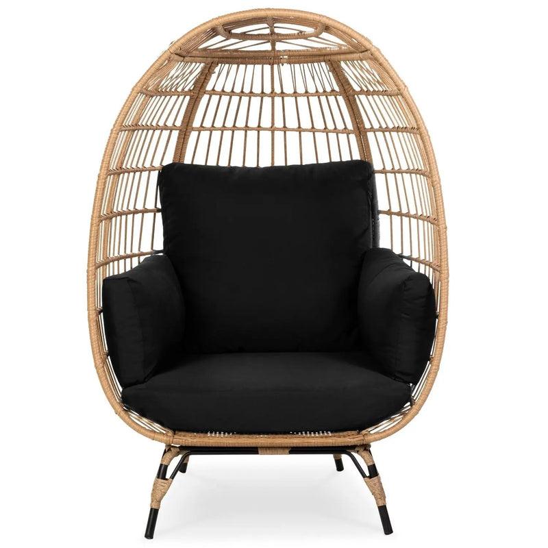 Oversized Patio Lounger Indoor/Outdoor Wicker Egg Chair Black by HomePacific