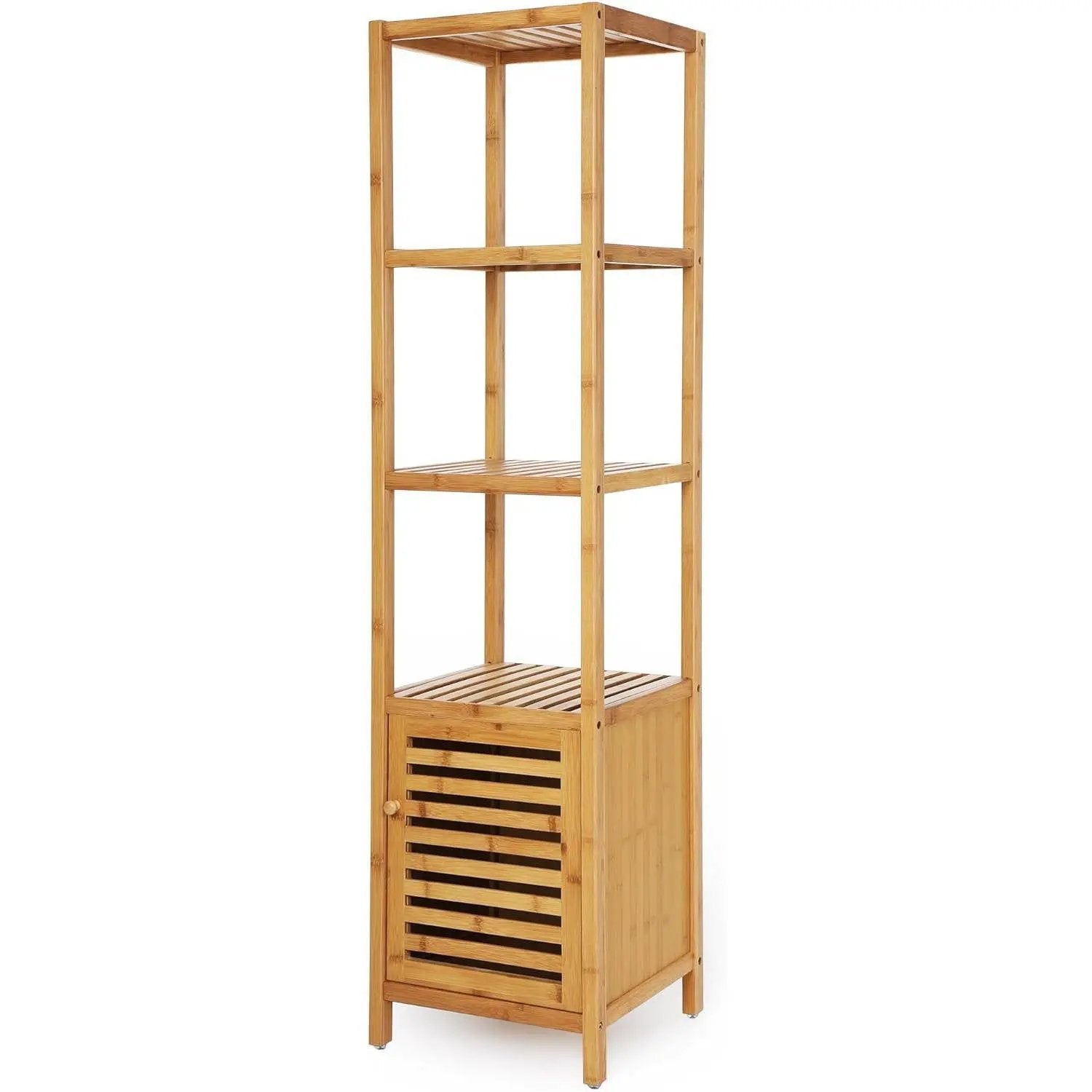 Slim 3-Shelf Bamboo Wood Bookcase Shelving Unit with Bottom Storage Cabinet by HomePacific